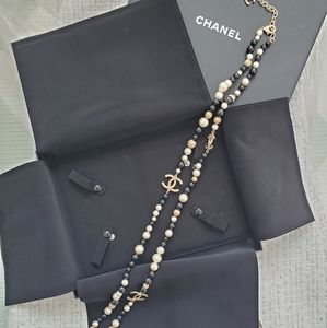 AUTHENTIC CHANEL Golden Black White Pearl Necklace